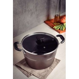 Caldeirão Sicília Alumínio Revestimento Antiaderente Avelã com Tampa de Vidro 26cm 7,6 - 8
