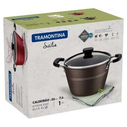 Caldeirão Sicília Alumínio Revestimento Antiaderente Avelã com Tampa de Vidro 26cm 7,6 - 2
