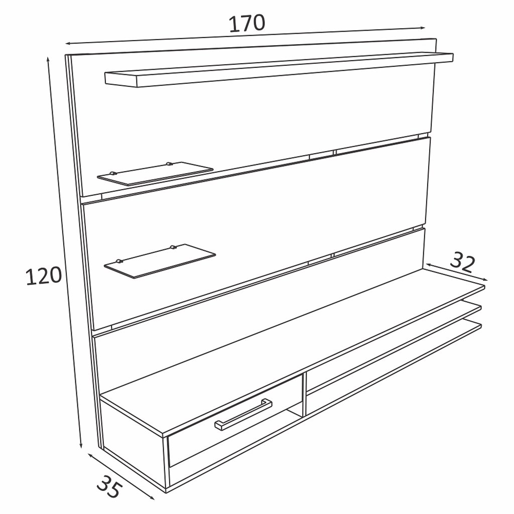 Painel para TV 170cm Branco Madeirado - 2