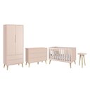 Ver imagem 1 de Dormitório Completo Infantil Theo 2 Portas, Cômoda 6 Gavetas, Berço e Mesa de Canto Rosa Fosco com P