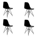 Ver imagem 1 de Kit 4 Cadeiras Jantar Assento Preto Eiffel Eames Base Ferro Preto