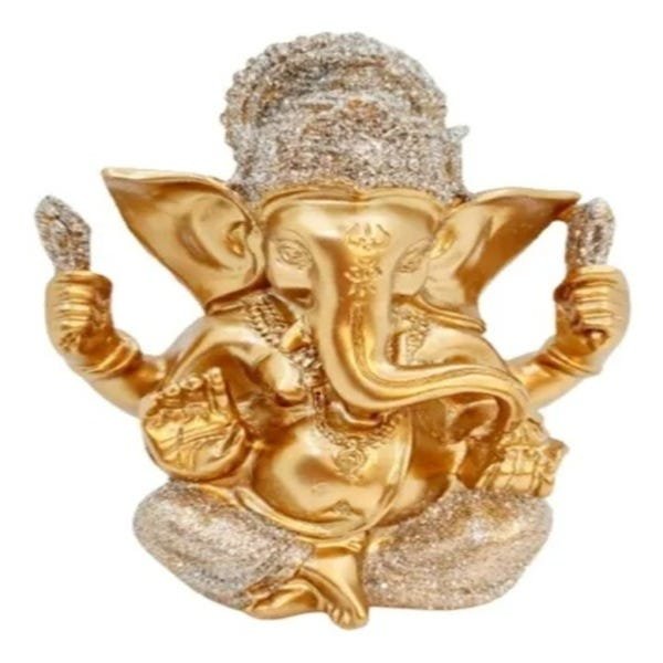 Ganesha Hindu Deus Sorte Prosperidade Sabedoria Resina 11cm:Dourado