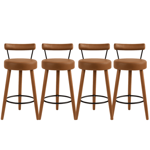 Kit 4 Banquetas Altas 80 Cm Estofada Corino Café com Encosto Retrô P/ Cozinha Área Gourmet Bancada