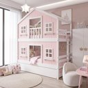 Ver imagem 2 de Treliche Infantil Casinha Dos Sonhos Madeira Maciça Rosa e Branco Megamobília 199cm