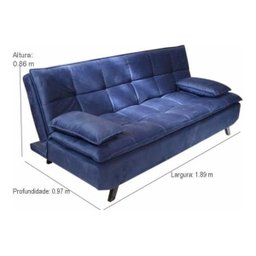 Sofá Cama 3 Lugares 509 Veludo Azul Triunfo Rondomóveis - 2