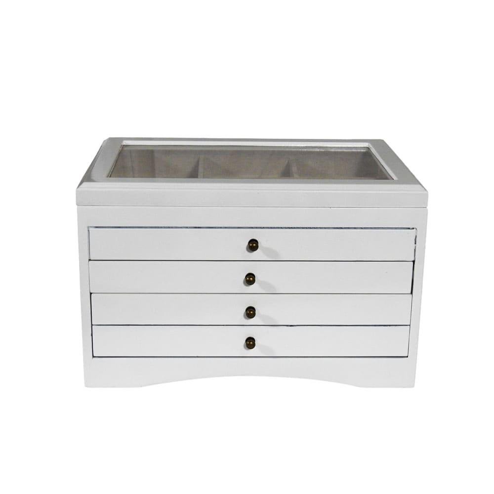 Porta Joia Produzido em Madeira Branca com 4 Gavetas - 22x34x24cm - 2