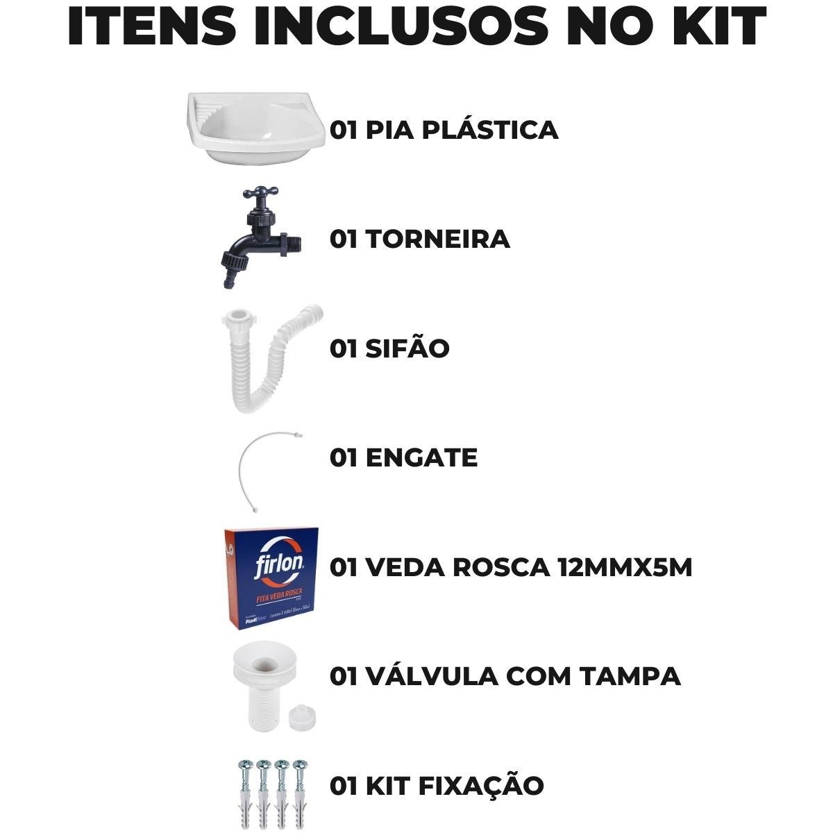 Pia Lavatório Banheiro 4,8L + Torneira Reforçada + Sifão Universal + Engate Flexível + Veda Rosca - 3