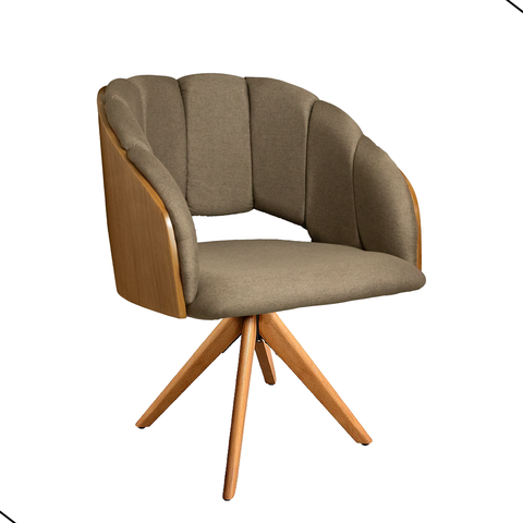 Cadeira Poltrona Sala Jantar Nicole Pés Giratórios Madeira Linho Tabaco