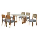 Ver imagem 2 de Conjunto Sala de Jantar Mesa 160cm Tampo de 4 cm com 6 Cadeiras Liz Marrom/Cinamomo/Off White/Linho Prata