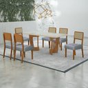 Ver imagem 1 de Conjunto Sala de Jantar Mesa 160cm Tampo de 4 cm com 6 Cadeiras Liz Marrom/Cinamomo/Off White/Linho Prata
