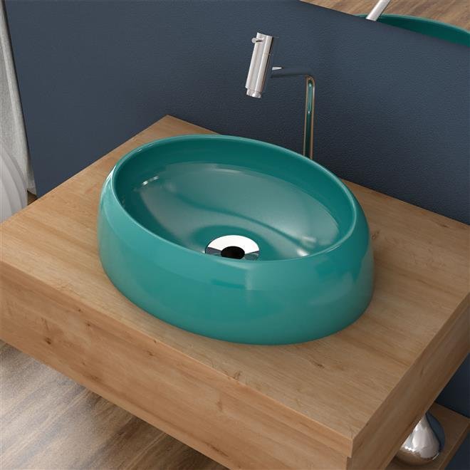 Cuba De Apoio Para Banheiro Compace Capri Ov39w Oval Azul Turquesa - 1