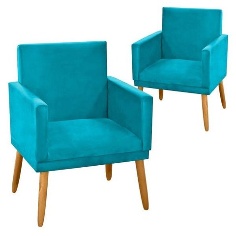 Kit 2 Poltrona Decorativa Ninacr Azul Turquesa P Penteadeira
