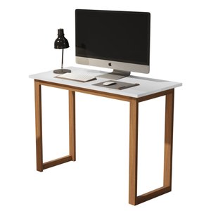 Mesa Estudo Para Notebook, Tampo MDF Pés Em Madeira:Branco