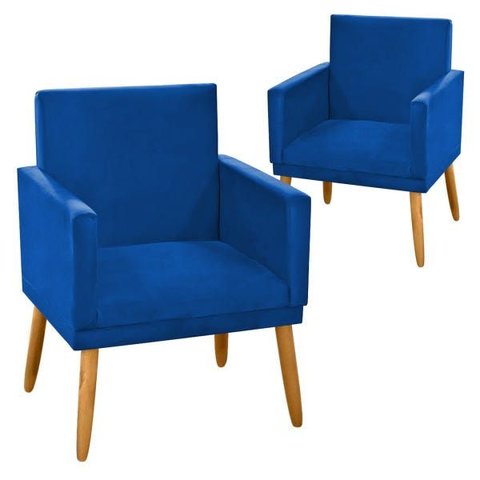 Kit 2 Poltronas Decorativa Ninacr Azul Royal para Escritório