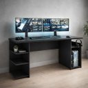 Ver imagem 3 de Mesa Gamer 136cm para 2 Monitores Suporte Fone de Ouvido Nicho para Cpu e Prateleiras