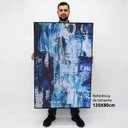 Ver imagem 2 de Quadro Decorativo em Canvas Abstrato Mesclado Azul TaColado Moldura Flutuante 4,5cm Branca 120 x 80c