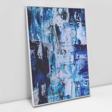 Quadro Decorativo em Canvas Abstrato Mesclado Azul TaColado Moldura Flutuante 4,5cm Branca 120 x 80c
