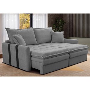 Sofá Baú sem Caixa Retrátil 1,80m Softgel Bonnie Boucle Cinza Claro Cama Inbox