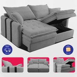 Sofá Baú sem Caixa Retrátil 1,80m Softgel Bonnie Boucle Cinza Claro Cama Inbox - 7