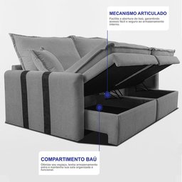 Sofá Baú sem Caixa Retrátil 1,80m Softgel Bonnie Boucle Cinza Claro Cama Inbox - 6