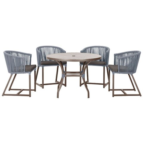 Mesa com 4 Cadeiras de Jantar Roma 100cm e Noronha em Aluminío Marrom Corda Nautica Estofado 11 Tram