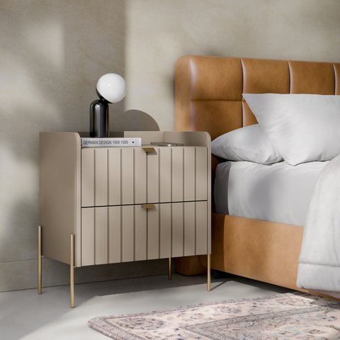 Mesa Lateral para Quarto Moriah 60cm 2 Gavetas Conect com Dourado