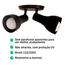 Ver imagem 4 de Luminária Spot de Sobrepor Duplo 2 Lâmpadas Direcionável E27 Cor:preto