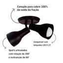 Ver imagem 3 de Luminária Spot de Sobrepor Duplo 2 Lâmpadas Direcionável E27 Cor:preto
