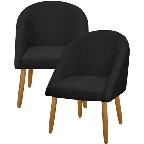 Kit 2 Banqueta Poltrona Lua Bouclê Ideal para Sala Penteadeira ou Salão:preto