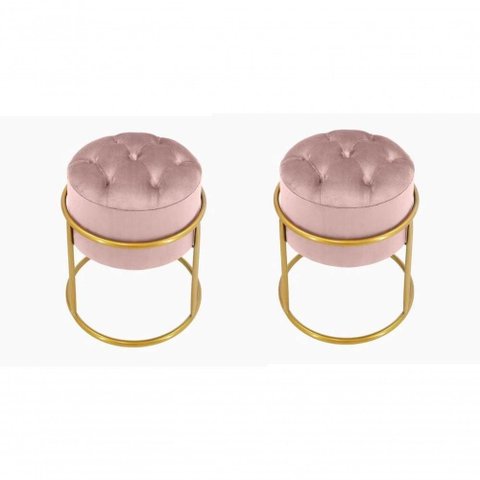 Kit 2 Puff Banqueta Estofado Decorativo Base de Ferro Capitonê Suede Rosa do Lar Móveis e Decora