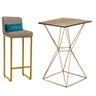 Kit Mesa Bistrô Lucca e 1 Banqueta Lucca Tampo Castanho Ferro Dourado Suede Bege e Almofada Azul Tur - 1
