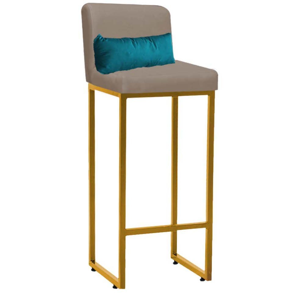 Kit Mesa Bistrô Lucca e 1 Banqueta Lucca Tampo Castanho Ferro Dourado Suede Bege e Almofada Azul Tur - 3