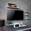 Ver imagem 3 de Rack Tv Suspenso Com 4 Nichos Moderno Decoração Conjunto
