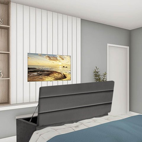 Calçadeira Baú Recamier Estofada Cama Queen 160cm Argentina Corino Cinza Escuro- Mabe Magazine