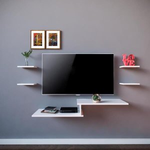 Rack Suspenso para Quarto Sala 4 Nichos Peças em MDF Branco