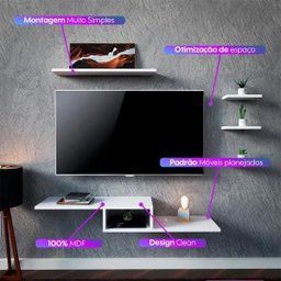 Rack Suspenso para Quarto Sala 4 Nichos Peças em MDF Branco - 4