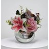 Arranjo de Flores Lírios e Rosas no Vaso Terrário Prata - 1