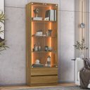 Ver imagem 1 de Cristaleira 2 Portas 2 Gavetas com LED e Portas de Vidro Liz Yescasa Marrom/Carvalho