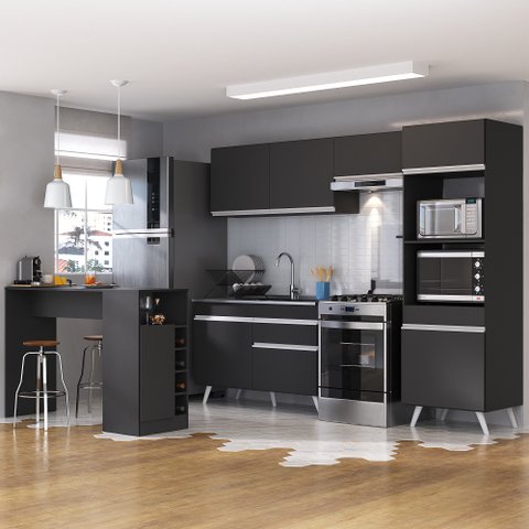 Armário de Cozinha com Bancada/mesa Gourmet Veneza Multimóveis Mp2174 Preto/branco