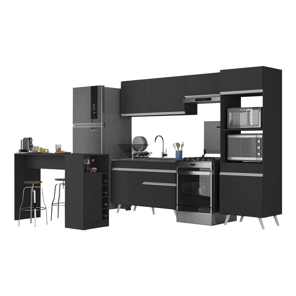 Armário de Cozinha com Bancada/mesa Gourmet Veneza Multimóveis Mp2174 Preto/branco - 1