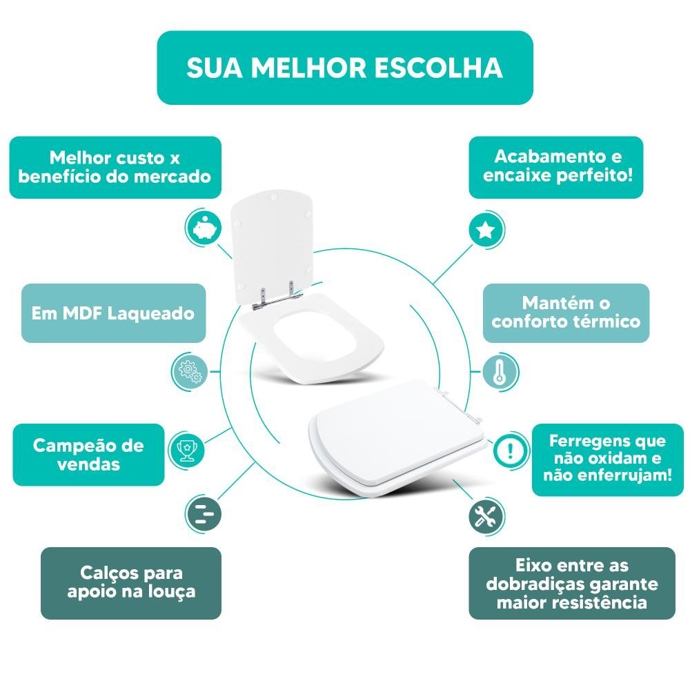 Tampa Vaso Sanitário Madeira Laqueada Lirio Branco para Bacia Fiori - 4