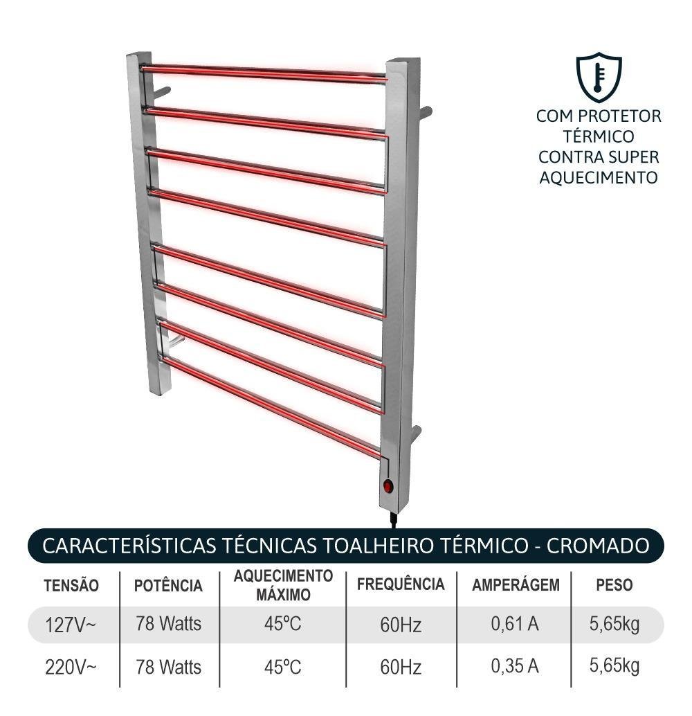 Toalheiro Térmico Bivolt Grande Cromado Lado Direito Aiello - 5