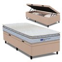 Ver imagem 1 de Cama Box Baú Solteiro Probel Espuma D33 Pillow Top 88x188x59cm Guarda Costas Lyon Branco/bege