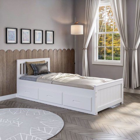 Cama Solteirão 03 Gavetas - Madeira Maciça Branco