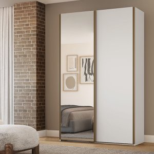 Guarda Roupa Solteiro Mdf 2 Portas 1 com Espelho 138,5 Cm Raffinato Belmax:branco