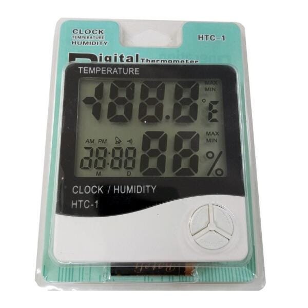 Termo Higrômetro Medidor Temperatura Umidade Relógio Digital - 1