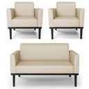 Ver imagem 1 de Sofá Namoradeira e 2 Poltronas Base Madeira Preto Maressa Veludo Luxo Off White - Ibiza