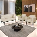 Ver imagem 2 de Sofá Namoradeira e 2 Poltronas Base Madeira Preto Maressa Veludo Luxo Off White - Ibiza