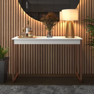 Aparador Industrial para Sala Midas 120x30cm Branco com Cobre - Cantinho do Café