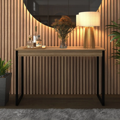 Aparador Industrial para Sala Midas 120x30cm Madeira Natura com Preto - Cantinho do Café